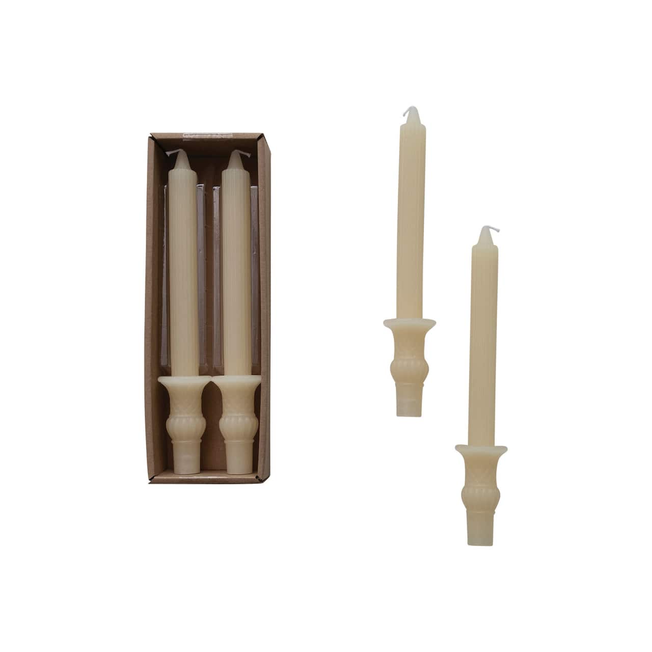 Hello Honey® 10" Unscented Taper Candles with Ornate Base, 2ct.
